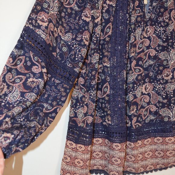 KNOX ROSE Rayon Cotton Lace Flare Peasant Style Boat-Neck Elastic Blouse XS - Picture 11 of 11